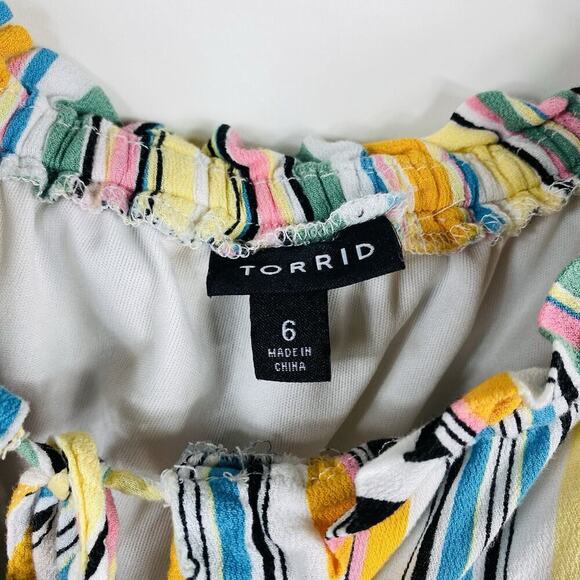 Torrid Plus Size 6X Striped Off Shoulder Gauze Ruffle Neck Crop Top - Picture 4 of 4